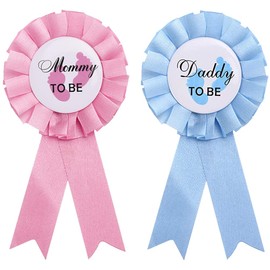 Gender Reveal Button Pins, Daddy and Mommy to Be Tinplate Badge Needle Pack of 2 Baby Tinplate Badge Pin with for New Dad Mum Gifts for Baby Shower Party Celebration, Pink and Blue