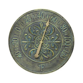Blanc Fleur Aged Bronze 15 inch Decorative Outdoor Thermometer for Garage, Patio, Backyard, Outdoor Wall, Fence Vintage Antique Aged Bronze