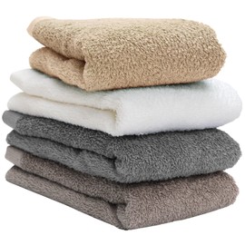 Hiorie Face Towels, Made in Japan, Antibacterial and Odor Resistant, Hotel Style Towels, Set of 4, Assorted 4 Colors, 02, Instant Absorption, Room Drying