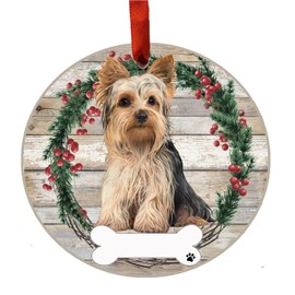 E&S Imports Yorkie Ornament - E&S Pets - DIY Personalizable - Dog Gifts - Ceramic Round Ornament with Glazed Finish - X-mas Decoration - Christmas Ornaments Craft Gifts - Ornaments for Pet Lovers