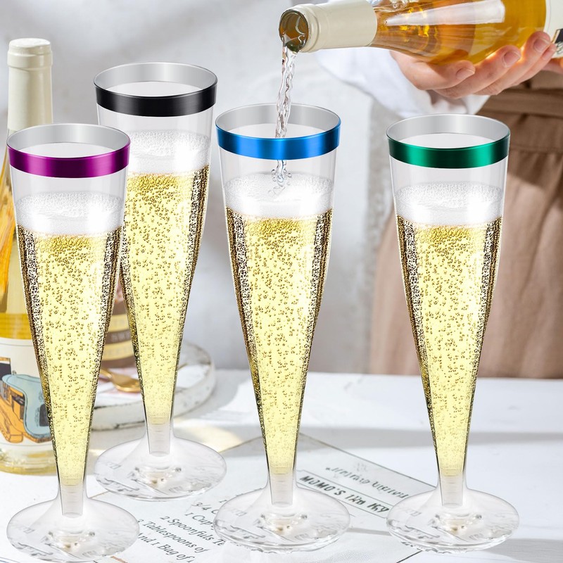 Bgtecho 100 Pack Plastic Champagne Flutes, 4.5 Oz Clear with