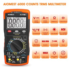 TRMS 6000 Count Digital Multimeter DMM Tester for AC/DC Volt Amp Ohm Meter, Capacitance, Audio + Visual Continuity Test Indicator, Diodes, hFE Temp Test w/Auto Backlight, NCV