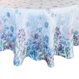 Newbridge Easter Garden Breeze Round Fabric Tablecloth, 70 Inch, Easy Care and Stain Resistant Fabric Table Cloth for Holiday Party Dining, Sweet Pastel Spring Floral