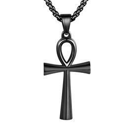 URONE Ankh Necklace for Men Sterling Silver Black Egyptian Ankh Pendant Necklace Ankh Jewellery Gifts for Women Men