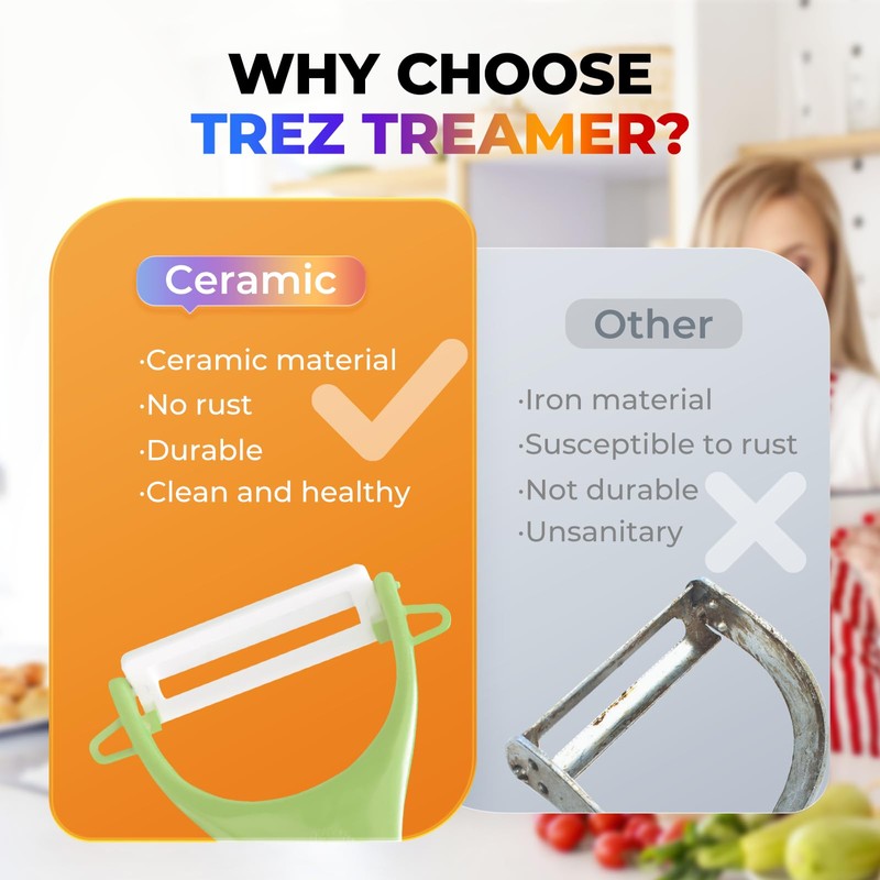 Trez Treamer 6PCS Vegetable Peeler Set with Sharp Blade,Ceramic Apple