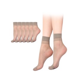 POTXRESD 6 Pairs Womens Sheer Ankle Socks 8 D Nude Stocking Summer Ultra Thin Cool See Through Silk Socks for Women Grey