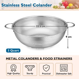 Stainless Steel Colander 22cm, Herogo Metal Kitchen Colanders with Handle, Micro-Perforated Strainer for Clean and Drain Vegetable/Fruit/Pasta/Rice, 3 Quart, Easy use & Dishwasher Safe