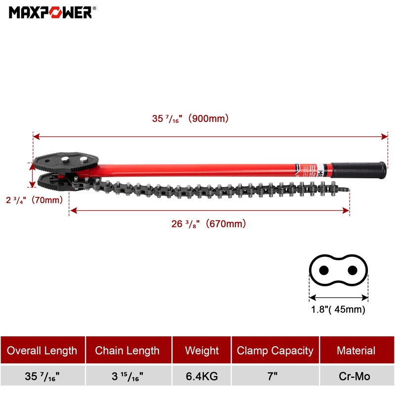 MAXPOWER Chain Wrench, 35-inch Heavy Duty Chain Pipe Wrench with