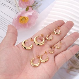 Cupimatch Women's Thick Hoop Earrings: Silver Thick Hoop Earrings Stainless Steel Stud Earrings Hypoallergenic Gold Earrings Hoop Earrings Gift for Girls Women, Stainless Steel