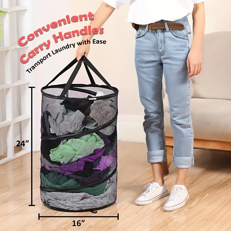 Pop Up Hamper for Laundry Mesh Collapsible Laundry Basket |