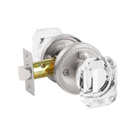 SORWDUERM Satin Nickel Knobs Crystal Door Knob Interior Brushed Nickel Privacy Door Knob for Bedroom and Bathroom Square Glass Silver Door Knob,Zinc Alloy 1 Pack