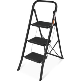 3 Step Ladder, SPIEEK Folding Step Stool with Wide Anti-Slip Pedal, 330lbs Capacity Portable Lightweight Ladders for Home Kitchen Outdoor, Black