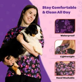 Ladybird Line 725 Pink and Purple Paw Print Dog Grooming Smocks for Women - Waterproof Pet Groomers Jacket with Covered Zipper Panel and Back Tie - Hair Repellent Clothes for Dog Groomer (3X-Large)