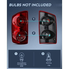 Nilight Taillight Assembly Compatible with 2007 2008 Dodge Ram 1500 2007 2008 2009 Dodge Ram 2500 3500 Rear Lamp Replacement OE Style Driver Side and Passenger Side Dark Red Lens