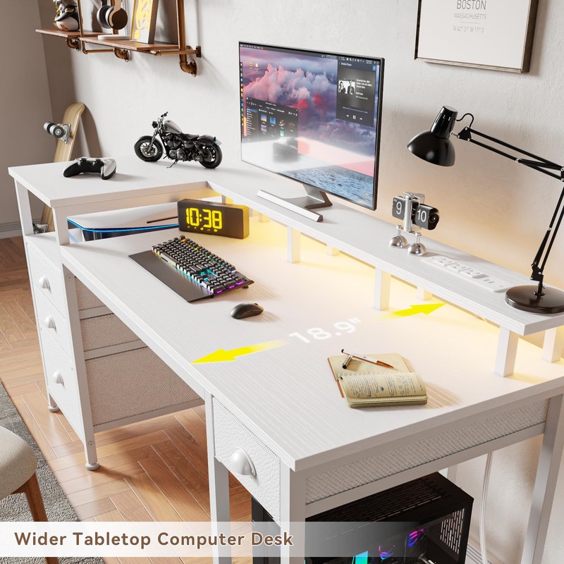 Furologee 60" White Office Computer Desk with 4 Drawers,Gaming Desk