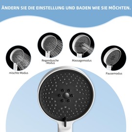 Vuadzren Hand Shower with 3 Jet Types, Shower Head Water-Saving with Water Break for Bathing (White)