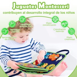 Juguetes Montessori,Tablero Montessori 7 en 1,Libro Sensorial de Actividades Montessor con Habilidades Motoras Finas,Juguete Educativo y Sensorial para Viaje,Regalos para Niño 1-6 Años (4 EN 1(A))