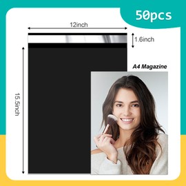 Vapulcio Poly Mailers - 12x15.5 inch 50 Pcs Black Shipping Bags with 2.4mil Thickness, Waterproof and Tear Resistant Mailing Envelopes, Privacy Protected Self Seal Packaging Bags for Small Business