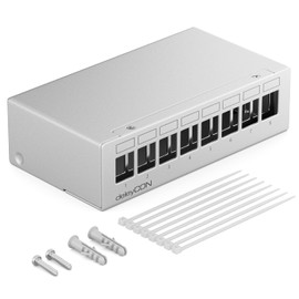 deleyCON 8 Port Patch Panel Housing 1 HE for 14.9 mm x 17 mm Keystone Module with e.g. RJ45 Coaxial Connector BNC F-Connector Antenna Connector RJ-11 RCA Jack USB Toslink PS2 HDMI - Grey