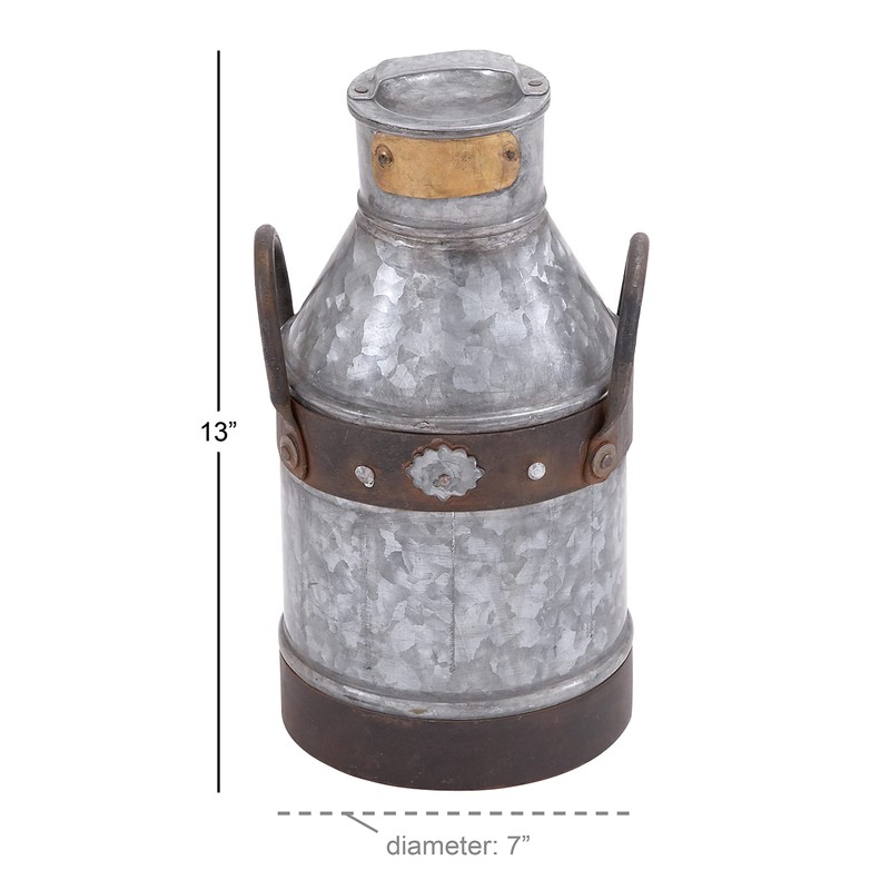 Deco 79 Metal Galvanized Milk Can, 13 by 7-Inch