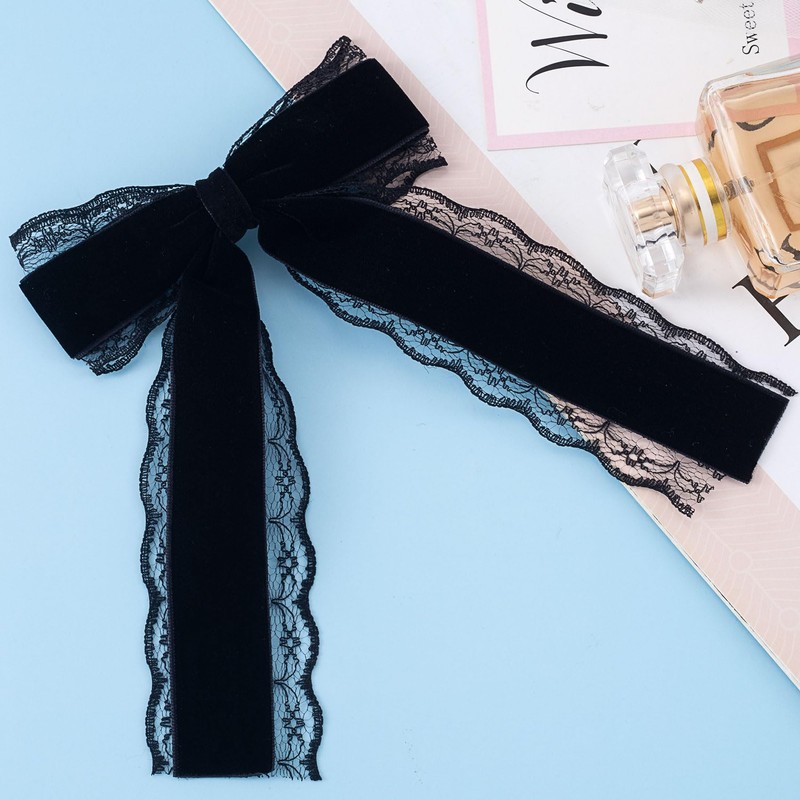 CustomyLife 1pcs Black Lace Hair Bow Clip Coquette Bow Barrettes