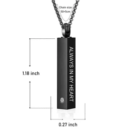 Urn Necklace for Ashes for Women Men Bar Cremation Jewelry Minimalist Ashes Necklace Vertical Stainless Steel Memorial Ash Holder, Black