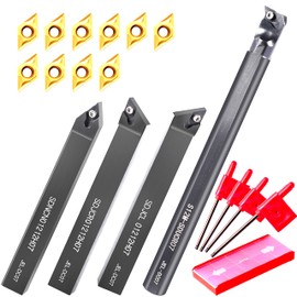 RupXinSplend Lathe Turning-Tools Bit Set 14pcs - Metal Lathe Cutting Tools 4pcs 1/2" Shank Turning Holders Boring Bars+10pcs Indexable Carbide Inserts DCMT070204 for Lathe Tools