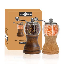 Pepper Mills Pepper Grinder Set, Classical Hand Shake Wooden Pepper Grinder Setrefillable Wood Acrylic grinder, Ceramic Blades & Metal Handle Tools (5in-2pcs-Mixed Color)