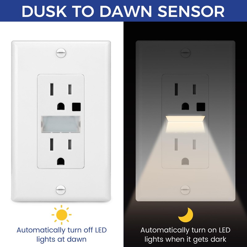 ThunderWay Adjustable LED Night Light Outlet - Tamper Resistant (TR)