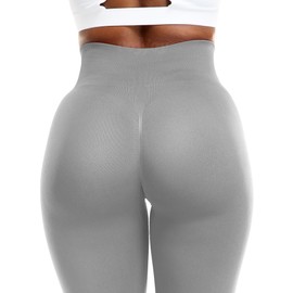 VOYJOY Athletic Workout Scrunch Leggings for Women High Waist Seamless Gym Pants Tummy Control Amplify Tights Light Grey L