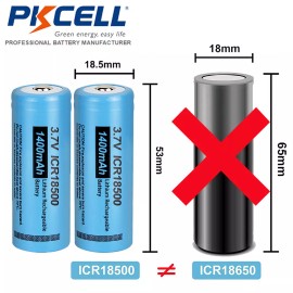 PKCELL 2Pcs Rechargeable Li-ion Batteries ICR 18500 1400mAh 3.7V Button Top for Lights