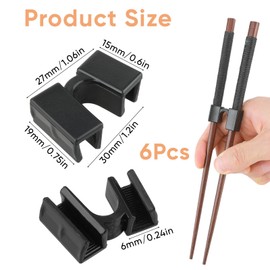 Reusable Chopstick Helper, Mabor 6 Pieces Training Chopsticks Hinges Connector Training Chopstick Learning for Adults, Beginner, Trainers or Learner (Black)