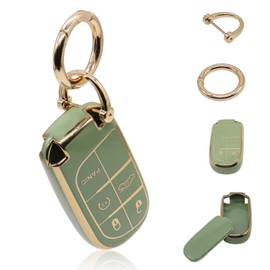 for Jeep Key Fob Cover, Soft Full Protection Key Case Shell Compatible with Jeep Smart Key 3 4 5 Buttons Protector (Green)