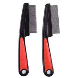 Iluadme 2 Pieces Dog Flea Comb For Small Dogs,Fine Tooth Dog Comb for Grooming.Wide Tooth Rubber Handle Dog Hair Comb,Flea and Tick Comb for Dogs & Cats（2PCS,Black Red Color）
