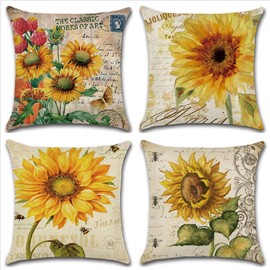 FLORICA Throw Pillow Case Cushion Cover Set of 4 Linen Square Cushion Covers Home Decor Decorative for Sofa Couch Bed Chair Ocean Theme 18 * 18in (Sunflower)