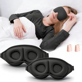 2PCS Antifaz para Dormir 3D para Mujeres y Hombre,con 2 Pares Tapones Auditivos para Oidos, Ajustable Antifaces para Dormir, 360° De Oscurecimiento, Transpirable y suave,para Oficina,Viajes(2 Juegos en Negro)