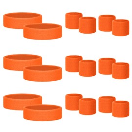 Samoyee 18 Pcs Sweatbands for Kids Sports Colorful Elastic Headband Wrist Bands Sets Moisture Wicking Sweat Band for Team Activity, Basketball, Football, Running, Gym & Exercise (Orange)