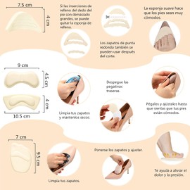 Almohadillas para Zapatos, 20 PCS Almohadillas de Talón para Mejor Ajuste Kit para Talón y Antepié para Mujer y Hombre, Metatarsianas Adheribles y Rellenador, Antideslizantes, Aliviar el Dolor