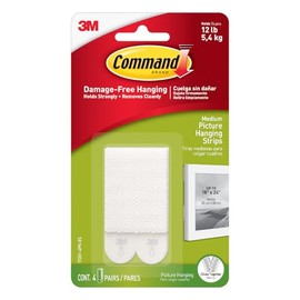 Command 3M Tiras Adhesivas Removibles para colgar cuadros, Medianas, Blanco, 4 pares por paquete, Decora sin dañar tus paredes