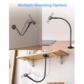 Microphone Arm Stand,19 Inch Flexible Gooseneck Mic Stand with Mounting Base and 5/8 to 3/8 Adapter and Microphone Clip Adapterfor Table Walls Podium Podcasting Streaming Radio Broadcast Studio