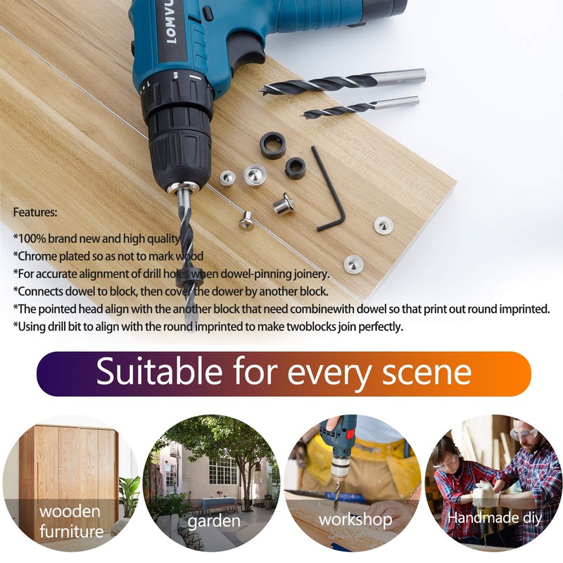 Rybtd 6/8/10mm Wood Dowel Hole Drilling Guide Jig Kit with
