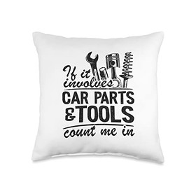 Garage & Classic Car Mechanic Gifts For Men Women If It Involves Car Parts & Tools Count Me in Dad Mechanic Throw Pillow, 16x16, Multicolor