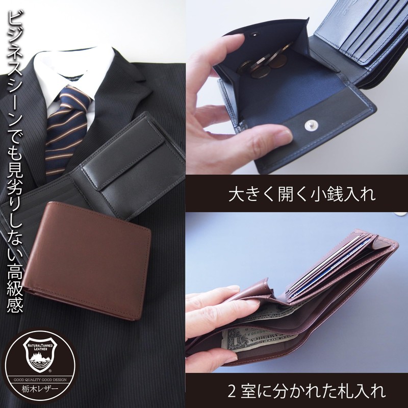 Leathertone 4LT0001 Tochigi Leather Bifold Wallet with Gusset, Coin Purse,