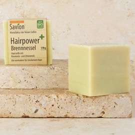 Savion Hair Soap Hairpower Nettle – Double Size 170g Solid Shampoo Bar for Strong & Shiny Hair – With Organic Nettle & Olive Oil – Soothes Itchy Scalp, Fights Dandruff – Natural Hair Care Made in Germany