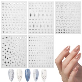 Frcolor Nail Art Stickers, Glitter, 5 Pieces, 3D Nail Stickers, Simple, Nail Stickers, Characters, Sparkling Silver Star, Paste, Nail Design, No Damage, Easy Nail Art, Fashion