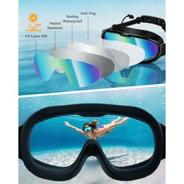 PADONISE Adult Swim Goggles 2 Pack-Anti Fog Swimming Goggles for Men Women | Goggles with Polarized & Clear Lenses, Wide View Leak Proof Pool Goggles with