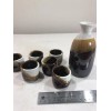 JAPANESE ceramic sake set, 1 bottle with 6 cups, brown