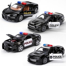 1/36 Metal Diecast Police Car Toy Set,4 Pack Police Pull Back Toy Cars with 3 Opening Doors & 1 Hood Model Boys Cars Toy for Kids Ages 3 4 5 6 7 8 9 10 11 12 Years Old