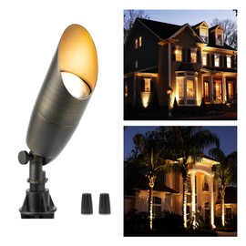 Gardenreet Brass Low Voltage Spot Lights Outdoor Waterproof IP65, 12V LED Bronze Landscape Lights Wired Uplight Fixture for Garden, Yard, Patio, Lawn, Wall, Home, Tree Without MR16 Bulb