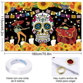 Risom Adornos Colgantes Día de los Muertos, Adornos Día de Muertos, 115x180cm Cartel Colgante Grande para Mexico Fiestas, Decoración de Fiesta The Day of The Death